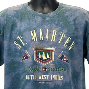 Vintage 90s St Maarten Dutch West Indies T Shirt Travel Tourist Blue XL X-Large
